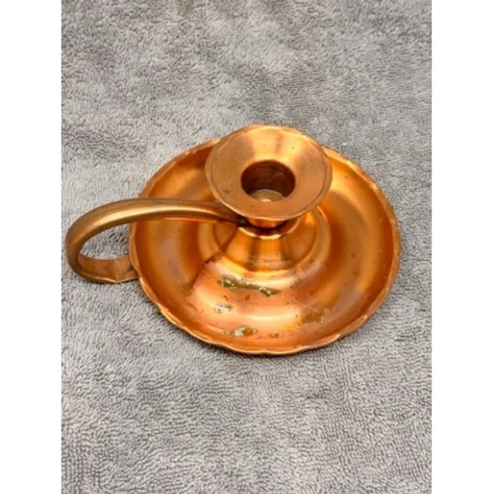 Vtg Copper Tin Chamberstick Candle Holders Set of 2 Made in Utah Scalloped Edge